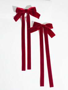 2pcs Ballet Style Long Streamer Ribbon Bow Hair Clips, Fashionable Cute Accessories For Women, Suitable For Any Occasion, Hair Barrettes Claw Clips, School Stuff, Elegant, College, Winter Outfit For Women, Bows, Hair Accessories - Velvet-black - View 7