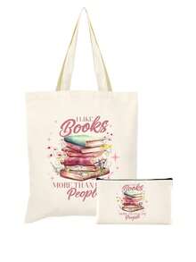 Lot de 5/2/1 sacs de rangement zippés en toile à motifs floraux et lecture, sacs d'emballage cadeau avec inscription motivante << Tu es génial(e) », parfaits pour la rentrée scolaire, les fêtes de remise de diplômes, les voyages, les anniversaires, la fête des professeurs, les cadeaux pour les camarades de classe, les amis, les étudiants et les enseignants. - Beige - Voir 33