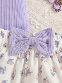 Baby Girls' Summer Casual Solid Pink Camisole Top And Bowknot Woven White Shorts With Flared Hem - Lilac Purple - View 7