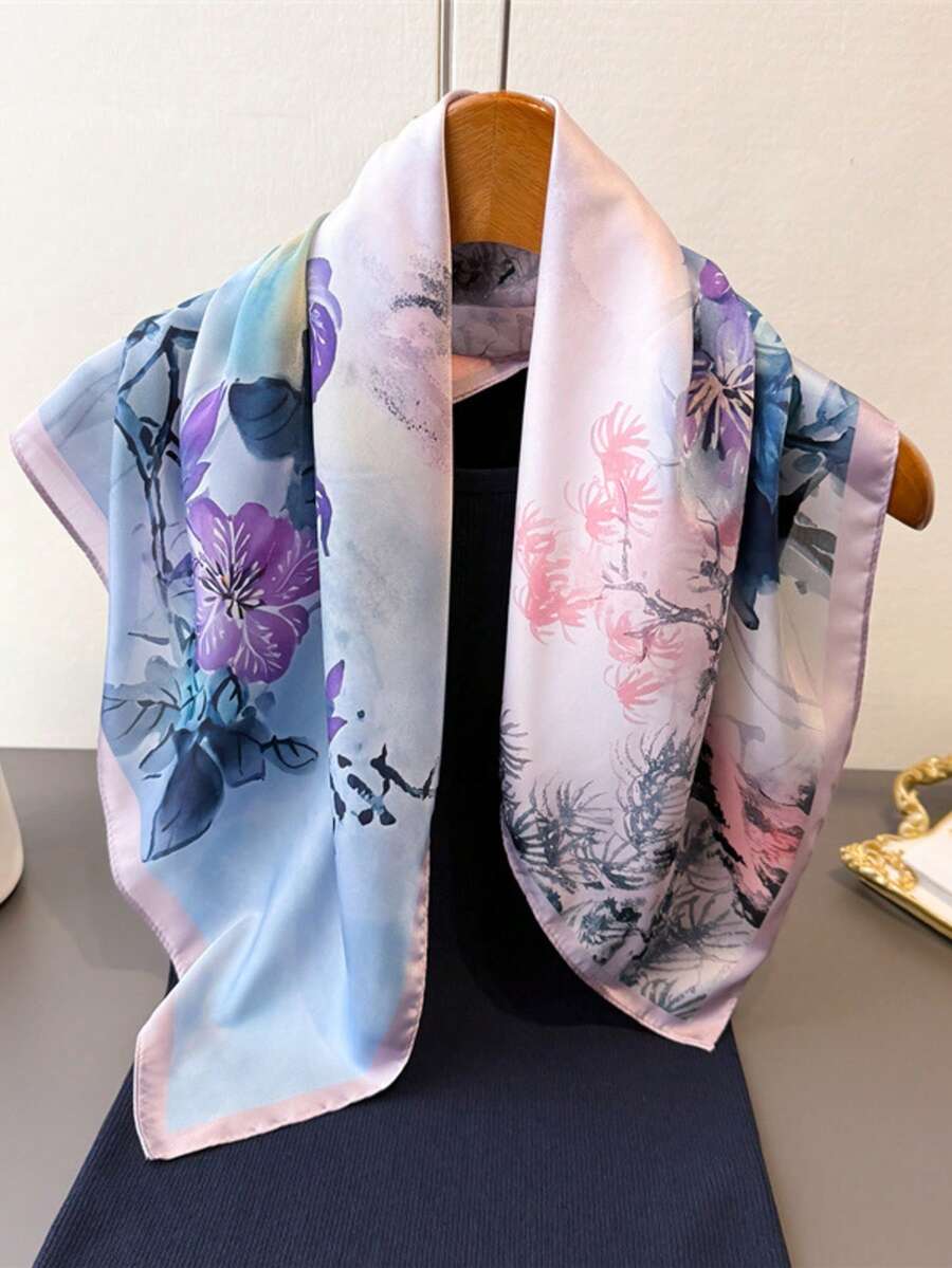 1pc New Floral Bandana Print Women Square Scarf Headscarf 70X70cm - Multicolor - View 1