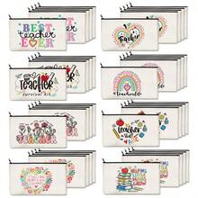 10/5/4/2pcs/1pc/Set Teacher Themed Canvas Tote Bag, Shopping Bag, Zipper Pouch, Appreciation Card, Apple Keychain Canvas Gift Set, Suitable For Back To School, Graduation, Teacher's Day, Multi-Purpose Shopping Bag, Book Bag, Stationery Pouch Set, Portable For SPA, Party, Gym, Travel, Cosmetic Organizer - Beige - View 10