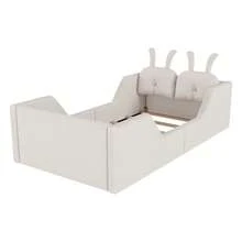 Twin Size Upholstered Kids Bed Frame With Cute Rabbit Headboard, Floor Kids Bed With Removable Rails For Toddler, Boys & Girls - trắng - Xem 8