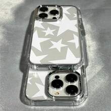 1pc Fashionable White Star Pattern Transparent TPU Shockproof Phone Case, Compatible With IPhone 17/16 Pro AMX/15/14/13/12/11, Unisex - White - View 2