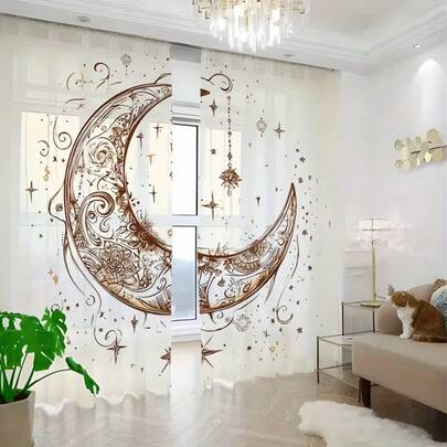 2pcs Starry Sky Flower Pattern Sheer Curtains -100% Polyester Fiber, Suitable For Living Room, Bedroom, Office - Machine Washable Modern Home Decoration, Wedding Festival Gifts, Lightweight Fabric, Romantic Atmosphere Window Sheer Curtains, Perfect Gift For Ramadan+Eid Al Fitr