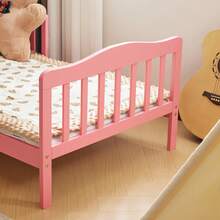 Wooden Baby Toddler Bed Children Bedroom Furniture With Safety Guardrails White - 粉色 - 查看 3
