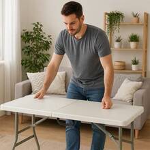 NEW Mesa Plegable de Plastico Tipo Portafolio 1.80 Metros Portatil para Jardin Interior y Exterior 180. - Blanco - Ver 4