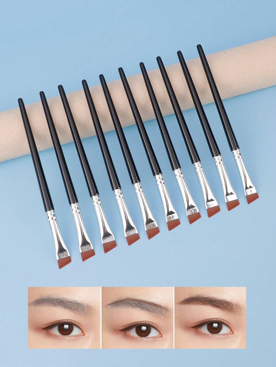 Bộ 10 cọ kẻ lông mày vát cạnh, cọ nhuộm lông mày, cọ che khuyết điểm lông mày dẹt, cọ tán phấn mắt, cọ trang điểm mắt dùng một lần. - Nhiều màu - Xem 1