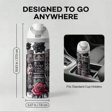 [Local Warehouse] 1 Pc 24oz Insulated Stainless Steel Water Bottle, Vintage Stack Of Books Art With Thorny Roses, Emo Dark Academia Style For Readers, Artistic Floral Graphic Drinkware For Women, Unique Valentines Day Gifts. - 1PC - 查看 3