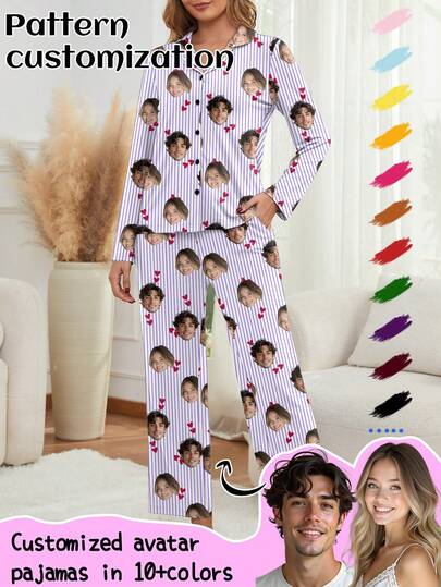 Conjunto de pijama personalizado para mujer, con diseños personalizados de mascotas, personajes o retratos, ideal para regalos de vacaciones o para la mejor amiga