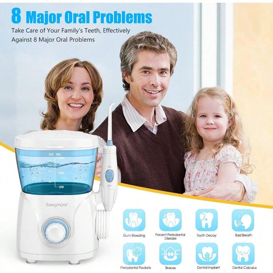 irrigador bucal con hilo dental de agua, gran capacidad de 600 ml, 10 niveles ajustables, 8 boquillas, ideal para dientes y aparatos ortopédicos, para hogar - como en la foto - Ver 1