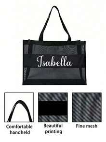 1pc Personalised Mesh Beach Tote Bag, Custom Name &Text, Beach Bag, Foldable Swimming Beach Tote Bag, Waterproof And Sandproof, Mesh Beach Tote Bag Women'S Single Shoulder Handbag, Large Capacity Women'S Bag, Lightweight And Portable, Suitable For Women, Couples, Daily Use, Dating, Birthdays, Holidays, Summer, Vacations, Beaches, Travel, Commuting, Valentine'S Day Gift, Ramadan Gift - Multicolor - View 10