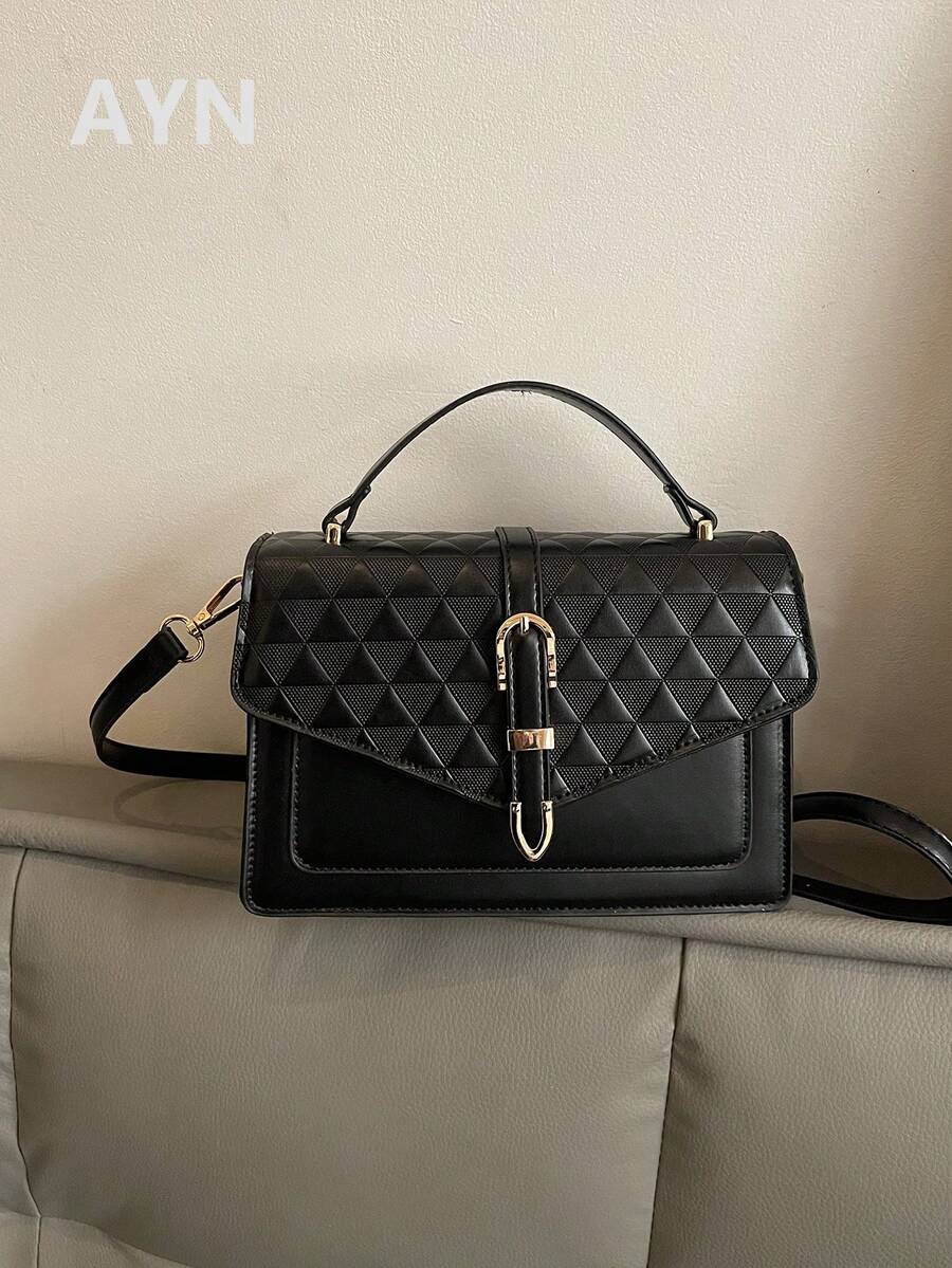 女士腰带装饰翻盖手提包单肩包 - 查看 1