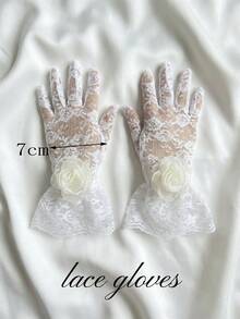 1 par de guantes de encaje floral para niñas de 4 a 12 años, guantes de encaje ultra suaves y elásticos, adecuados para bodas, concursos de belleza, niñas de las flores, actuaciones de baile y accesorios de fotos de princesa de cumpleaños - 1Pair - Ver 12