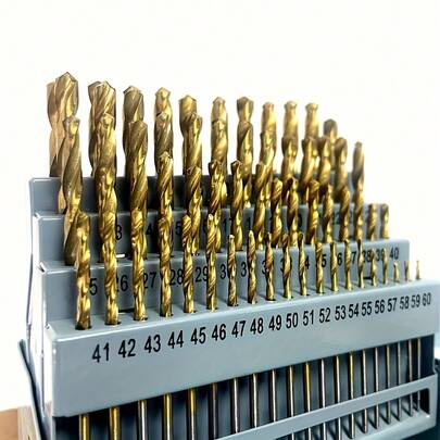 13/29pc,Heavy-Duty Cobalt Steel Drill Bit Set - Optional Set With Metal-Badged Storage Case. Ultra-Fast Wire Twist Drill Bits With Titanium-Coated Surfaces And 135° Split-Point Design. Suitable For Hardened Metals, Stainless Steel, Cast Iron, And Wood-Plastic Composites. Ideal For Machining, Plastic Processing, And Automotive Repair Applications. Drill Bits For Electric Screwdrivers, Essential DIY Toolkit For Professionals, Woodworking Drill Bit Set, Exquisite Gift For Gentlemen!