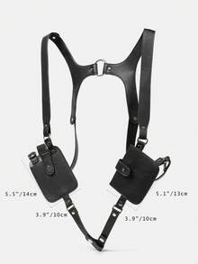 Men's Waist Bag, Outdoor Vest Bag, Versatile Functional PU Card Holder Vest Bag, Bag - Black - View 5