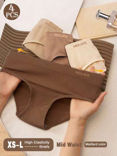 4pcs/Pack Women's Seamless Mid-Waist Meralda Colorful Panties, High Elastic Lift Butt Briefs With Christmas Pattern, Comfortable Ladies Underwear