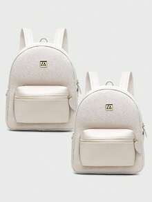 Kit Mochila Feminina Bolso Externo Alça Regulável Casual - Branco - Visão 1