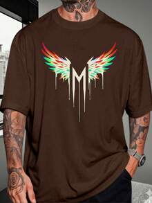 Camiseta Masculina Casual Estampada 100% Algodão Asas Camisa Basica Lisa Unissex - Marrom - Visão 1