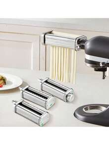 Pasta Attachment For KitchenAid Stand Mixer, Stainless Steel Pasta Roller Cutter Set Including Pasta Sheet Roller, Spaghetti And Fettuccine Cutter, 8 Adjustable Thickness Knob Pasta Maker, 3Pcs - Silver - View 1