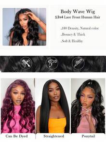 13x4 透明蕾丝前假发，180% 密度，不打结，自然黑发，波浪纹理，适合女性 - Natural Black - 查看 4