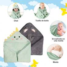 2 Pcs Toalla de Baño con Capucha, Toallas de Baño Super Absorbentes para Niños, Forro de Lana Suave y Acogedora, Bonita Toalla de Baño para Niños con Forma de Animales (Verde y Gris),40839835 - Naranja - Ver 6