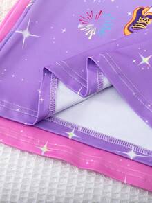 2pcs/Set Young Girl Short Cap Sleeve Round Neck Straight Dress, Fashionable Cartoon Character Print, Casual & Versatile Girls Clothing - Multicolor - View 8