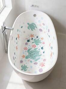 2张海龟及海洋生物浴缸贴纸，防滑乙烯基材质，防水防潮，自粘可移除，海洋生物图案，为浴室增添乐趣 - 彩色 - 查看 6