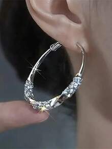 Luxury Style Silver-Plated Earrings, Low-Allergy, Fashionable Large Hoop Earrings Suitable For Women's Daily Wear