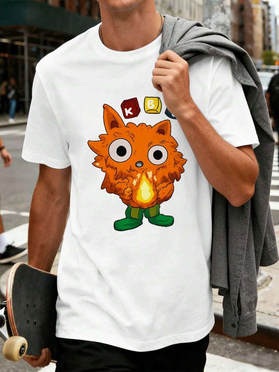 TALLA GRANDE Camiseta divertida con motivo de dibujos animados, algodón suave, corte holgado, estilo hip-hop callejero, cómoda, diseño gráfico - Blanco - Ver 1