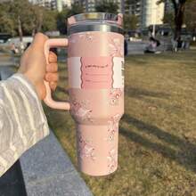 1pc,40 Oz H2.0 Cup,Camping Full Body Floral Pattern, 40oz Cup Stainless Steel Vacuum Insulated Tumbler With Lid And Straw For Water, Iced Tea Or Coffee, Smoothie And More, 40oz Reusable Double Walled Vacuum Insulated Stainless Steel Water Bottle With Handle For Outdoor Activities, ,  For Camping, Hiking, Can A Gift For Friends And Relatives - 40盎司蝴蝶結粉 - 查看 9