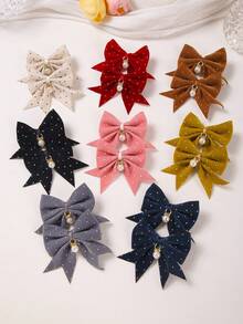 10个装女孩彩色波点布艺珍珠吊坠燕子蝴蝶结发夹，百搭可爱发夹，简约不伤发，适合日常使用 - 彩色 - 查看 2