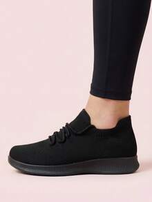 Zapatillas de deporte casuales para mujeres, ligeras, versátiles, con plataforma, transpirables, ideales para usar con sudadera - Negro - Ver 7