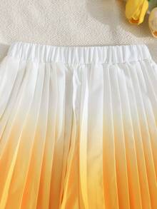 Baby Girls' Yellow & White Ombre Pleated 2 Pieces Set - Camisole + Wide Leg Pants, Fresh & Flowy Summer Childrenswear - Yellow - View 6