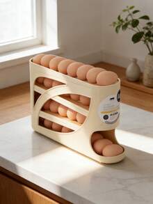1pc Automatic Egg Dispenser Refrigerator Storage Rack, Large Capacity Stackable Egg Holder System With White Cover, Ideal For Kitchen And Refrigerator Organization, Kitchen Storage Rack, Refrigerator Organizer, Kitchen Accessories, Egg Storage Container - Multicolor - View 10