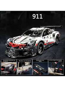 Super Racing Car Building Bricks Toy - 911 Racing Car Model, 1266 Pcs Building Bricks, Car Toy, Compatible With Small Building Bricks, Gifts - Halloween, Birthday, Christmas - Model C Lighting Remote Control Power Set [Color Box Version] - View 3