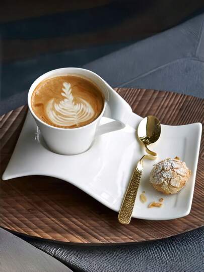 1 Set Asymmetrical Wavy Ceramic Cup & Saucer, Unique Personalized Free Style Coffee Cup & Saucer Set, American Afternoon Tea Dessert Cup & Saucer Set, Minimalist High-Quality Practical Gift, Suitable For Restaurant, Living Room, Gift, Cafe