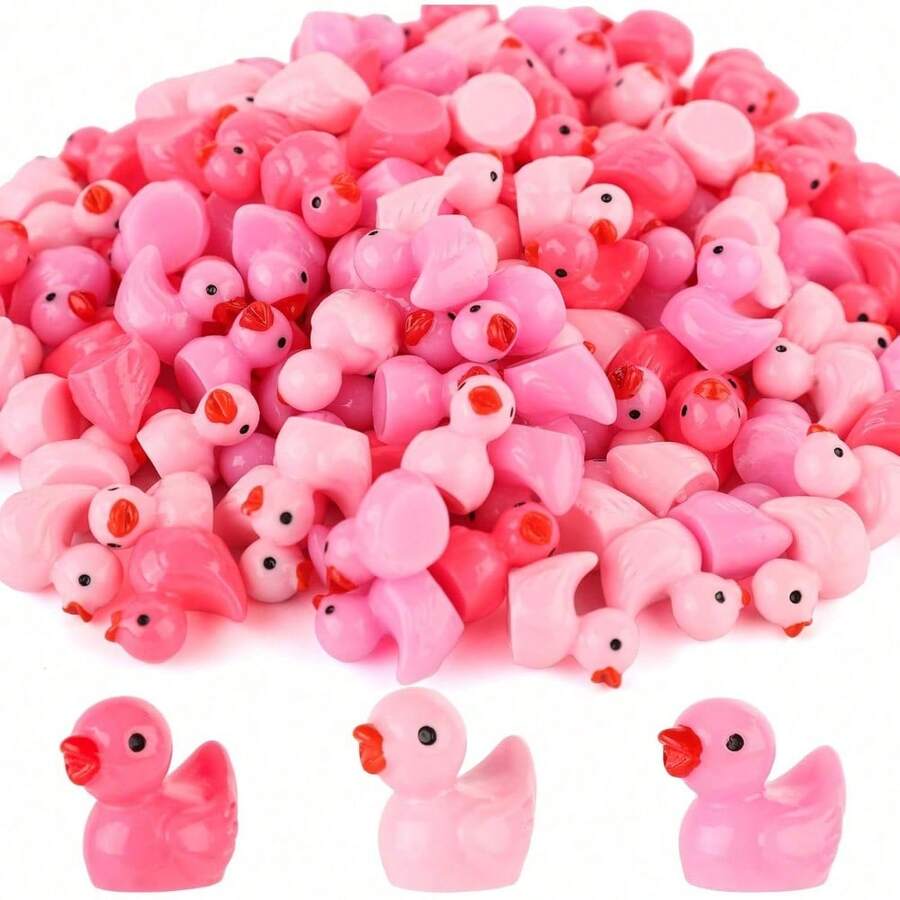 10/20pcs Mini Resin Pink Duck Figurines, Small Duckling Decorative Ornaments Toys, Suitable For Valentine's Day Gifts, Decoration, Toy Houses, Landscaping DIY Crafts & Pranks(Random Color) - Resin Pink Duck - View 1