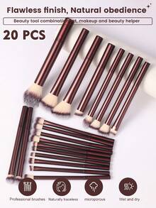 26PCS Makeup Tools Set Including:20PCS Makeup Brush Set+1pc Multi-Functional Zipper Toiletry And Cosmetic Bag Waterproof+2PCS Makeup Sponges+1pc Mini Makeup Sponges+1pc Triangle Powder Puffs+1pc Mini Air Cushion Powder Puffs - Burgundy - View 2