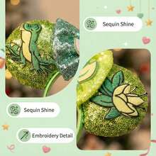 Disney Valentine's Day Limited Edition Headband, Green Glitter Lotus Flower + Frog Prince Elements - Multicolor - View 5