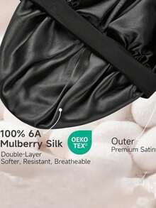 1/2件套：真丝睡帽、缎面发带、女士弹力宽檐羊毛帽、长款真丝睡帽、高端缎面护发帽、卷发带（黑金配色） - 彩色 - 查看 4