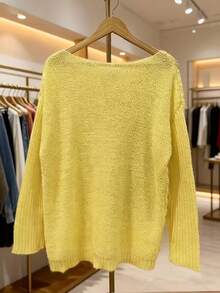 【上衣】灰色针织背心，无袖套头衫，蕾丝拼接，女士春季服装，V领设计，休闲风格，针织背心，流苏饰边，时尚针织马甲，系带前襟 - 黃色 - 查看 2