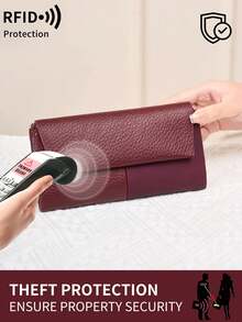 MIYIN Women's Long Soft PU Leather Wallet, Multi-Functional Multi-Layer Design, Elegant Patchwork Magnetic Snap Closure, Multi-Card Slots Clutch Purse, Dual Zipper Coin Pouch ID Card Holder, Lightweight Tri-Fold Practical Handbag, Suitable For Party, Date, Holiday Gift - Burgundy - View 11