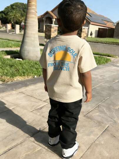 1pc Infant/Toddler Boys' Creative Cartoon Graphic Letter Slogan Print Basic Round Neck Short Sleeve T-Shirt, Casual Fashion Baby Boy Clothes