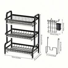 Three-Tier, Large-Capacity Drain Rack, Dish Rack Kitchen Essentials, Sturdy And Durable, Suitable For Kitchen Decor, Organizer Storage, And Kitchen Storage. It Can Hold Dishes, Cutlery, Spoons, Chopsticks, Cups, Coffee Cups, And Other Tableware - 黑色 - 查看 6