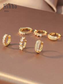 Hihho 6件套全新闪亮蓝宝石心形耳环，颜色包括蓝色、绿色、红色、紫色和白色，简约风格，适合日常佩戴、节日和情人节礼物。 - 耳圈套裝 - 查看 8