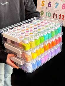 1PC Transparent Storage Box, Multifunctional Storage Box, Bead Handicraft Accessories, Diamond Nail Bead Transparent Sorting Storage Box, Jewelry Packaging Box, Document Certificate Storage Box, Household Large Capacity Multifunctional Storage Box, Children's Puzzle Card Storage, Student Certificate Storage And Sorting Box - White - View 2