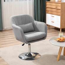 Swivel Armchair, Height-Adjustable Swivel Armchair, Retro-Style Accent Chair, Reclining Armchair With Back Cushion For Living Room, Linen, Grey - Grey - View 2