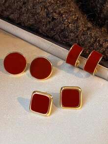 3 Pairs Minimalist Elegant Personalized Fashion Daily Casual Earrings Set, Suitable For Wedding, Holiday Gifts, Party, Vacation - Burgundy - View 11