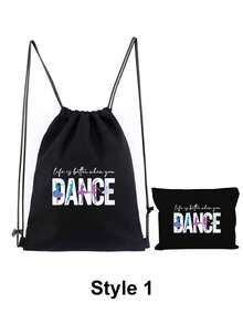两件套时尚简约印花双肩包，带抽绳口袋，印有“舞蹈三色”图案；休闲可折叠单肩包，配有固定肩带和搭扣；大容量运动包；可重复使用旅行包；内含化妆包、洗漱包、钱包、休闲收纳手拿包；适合健身、舞蹈、日常通勤和户外运动；新年礼物、情人节礼物 - 彩色 - 查看 18