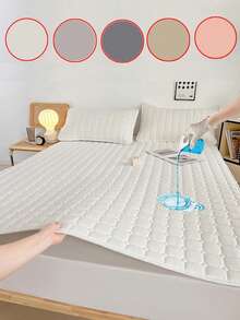 1pc Quilted Waterproof Anti-Urine Thin Mattress Cover, Suitable For Bedroom, Hotel, Hospital, Dorm, Nursing Home, 90gsm Fabric Weight